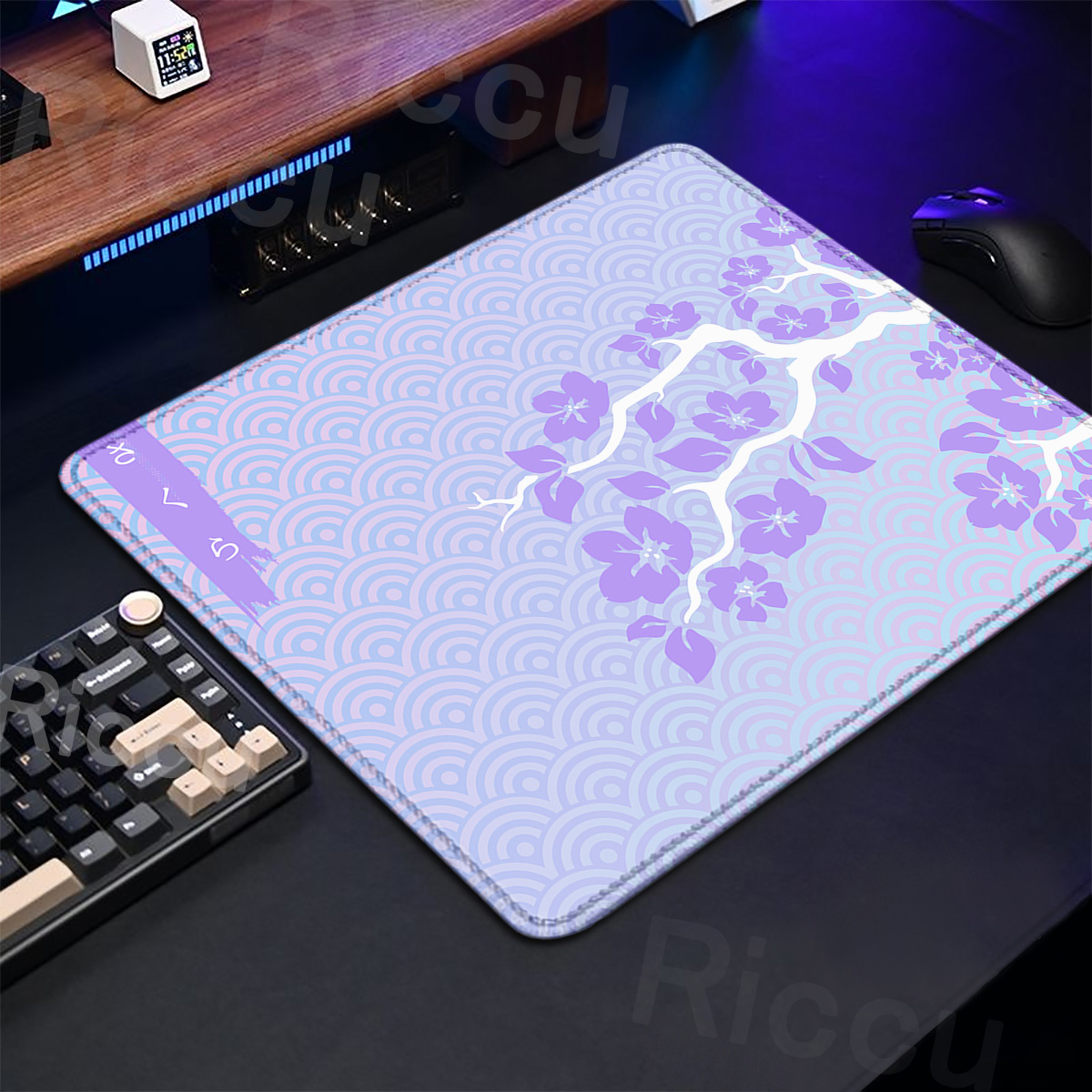 Desk Setup Blue - Roxo sakura almofada de mesa gaming