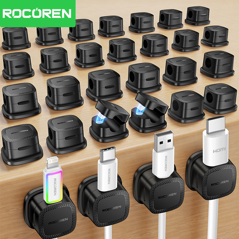 Desk Setup Cable Management - ROCOREN 30PCS Clipes Magnéticos Organizadores de