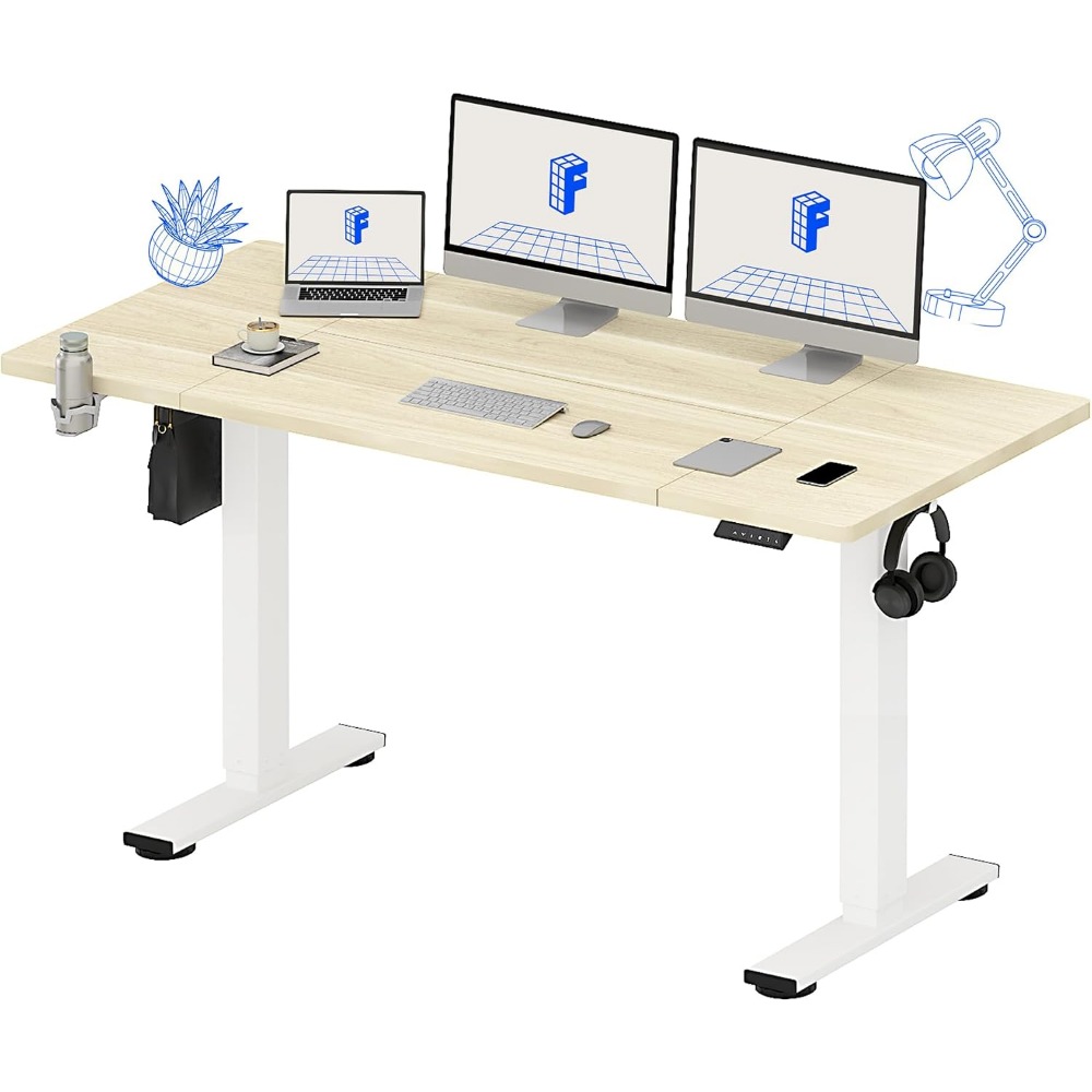 Desk Setup Workspace - Mesa Elétrica Ajustável FLEXISPOT 63x32 Polegadas,