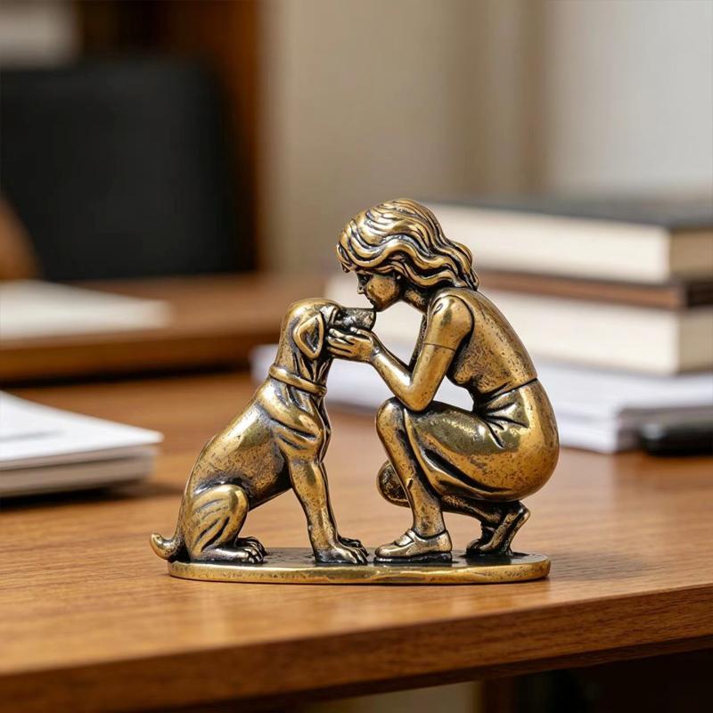 Desk Setup Retro - Estatueta de Cachorro Menina em Latão