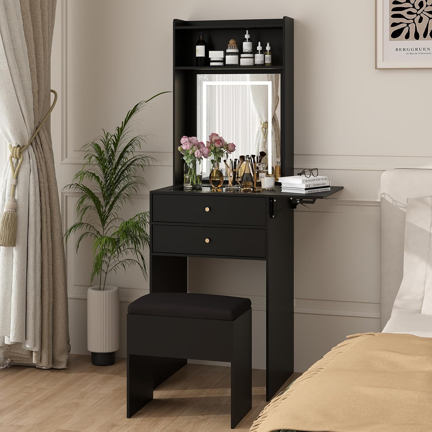 Conjunto de Mesa de Maquiagem  - Desk Setup Black And Wood avaliação e preço
