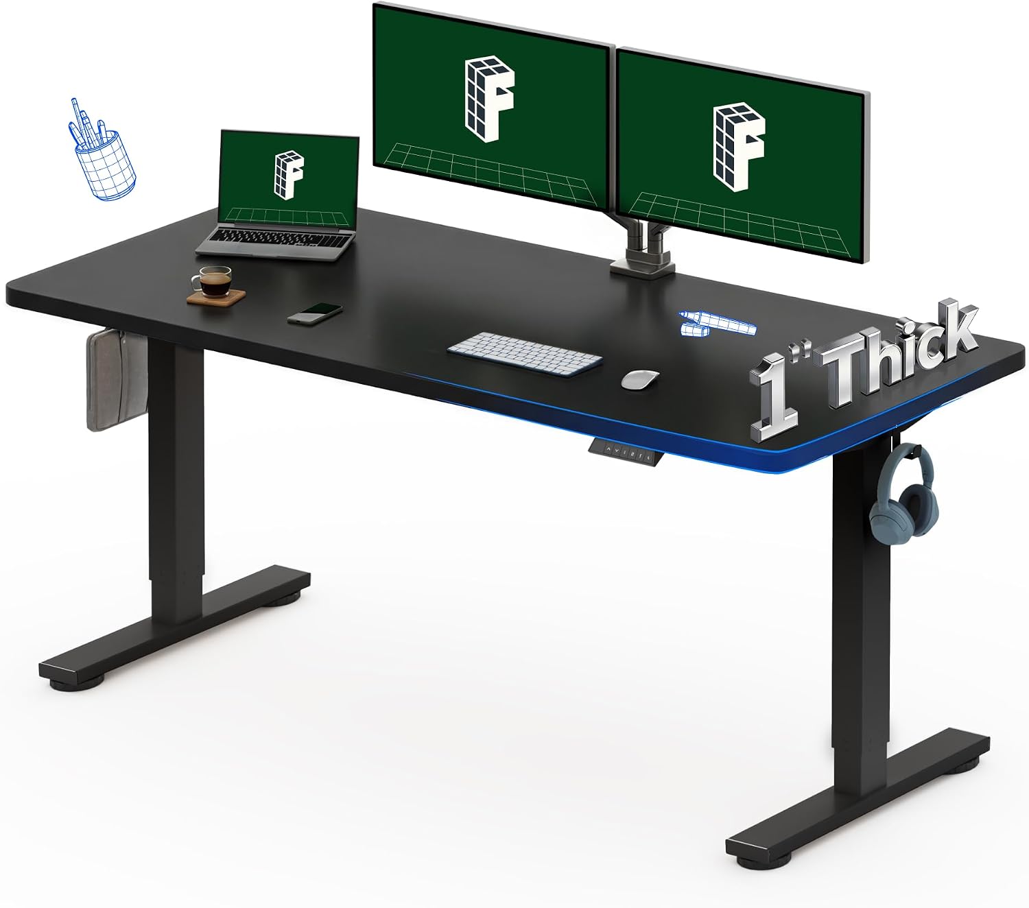Mesa Elétrica Ajustável FLEXIS - Desk Setup Black And Wood avaliação e preço