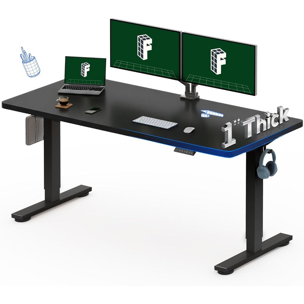 Mesa Elétrica de Escritório de - Desk Setup Black And Wood avaliação e preço