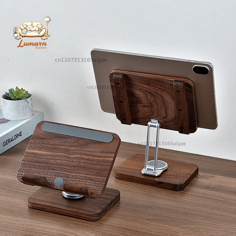 Suporte para iPad em Nogueira  - Desk Setup Black And Wood avaliação e preço
