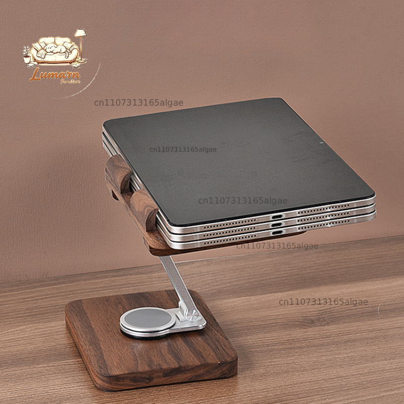 Suporte para iPad em Nogueira  - Desk Setup Black And Wood avaliação e preço