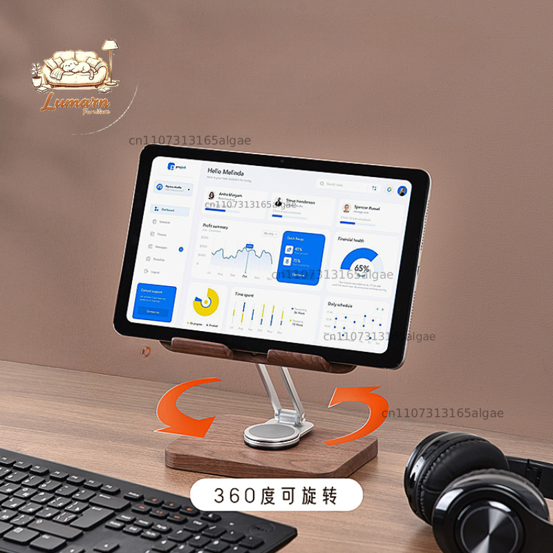 Suporte para iPad em Nogueira  - Desk Setup Black And Wood avaliação e preço