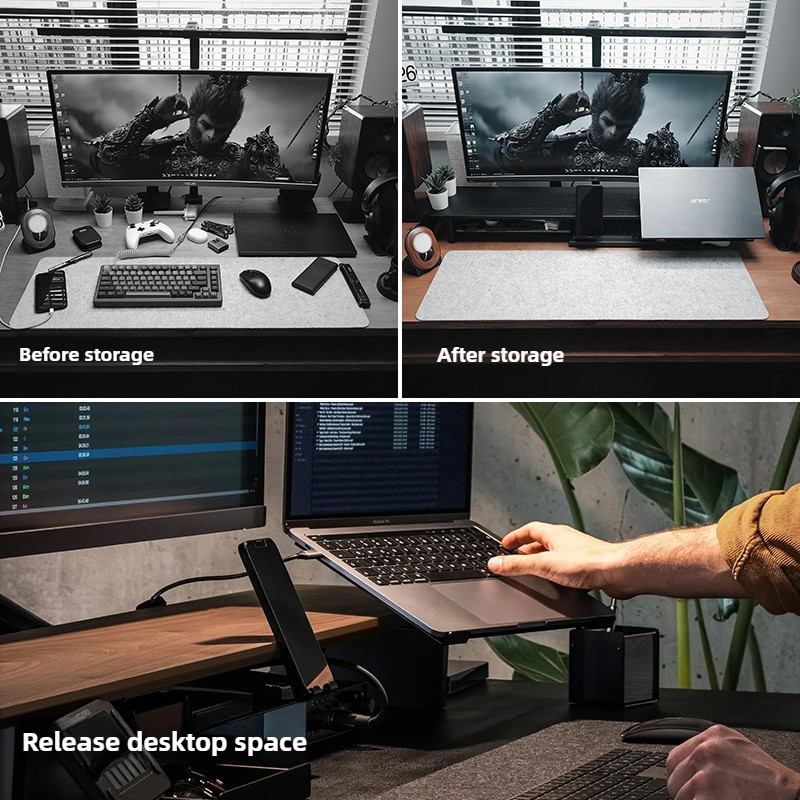 Suporte modular para monitor,  - Desk Setup Black And Wood avaliação e preço