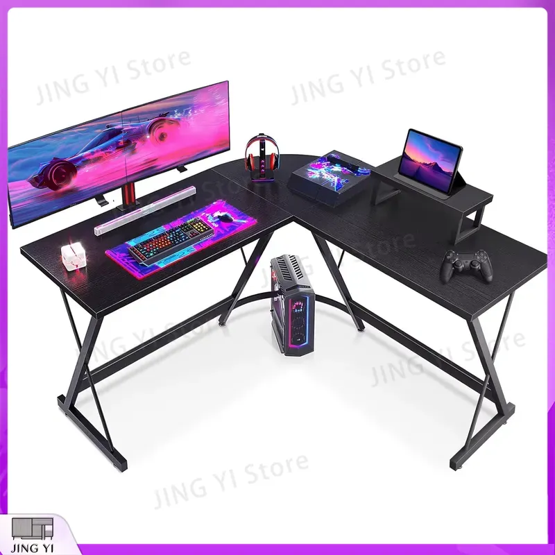 Mesa de Jogos em Forma de L co - Desk Setup Black And Wood avaliação e preço